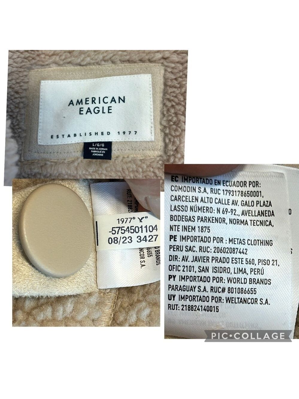 American Eagle double-breasted Vegan faux shearling coat light beige cream Sz L - Picture 12 of 14